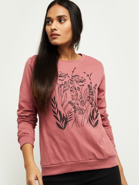

max Women Pink & Black Floral Printed Sweatshirt