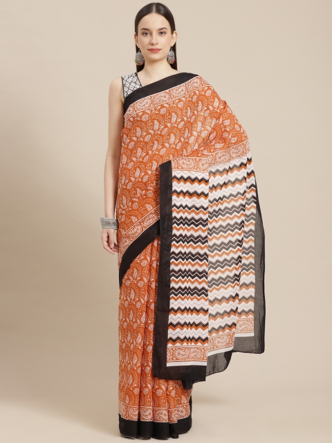 

mokshi Orange & White Ethnic Motifs Pure Cotton Saree