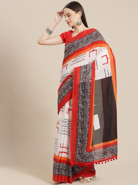 

mokshi White & Red Pure Cotton Saree