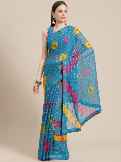

mokshi Blue Bandhani Pure Chiffon Bandhani Saree