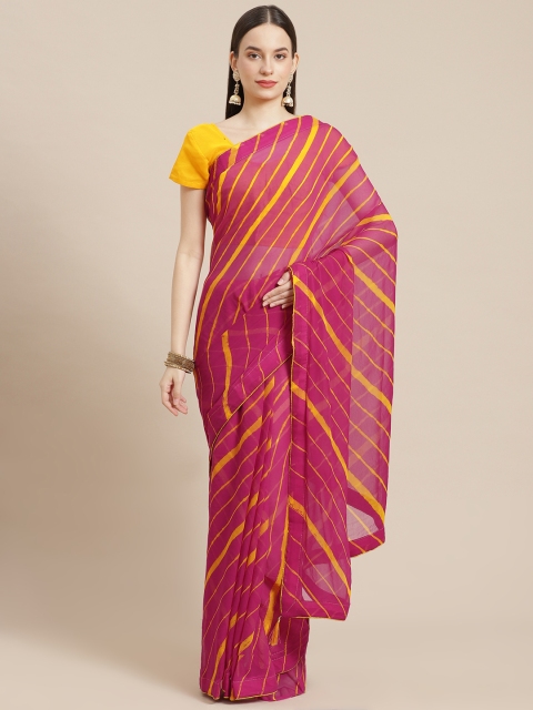 

mokshi Pink & Yellow Leheriya Pure Chiffon Leheriya Saree