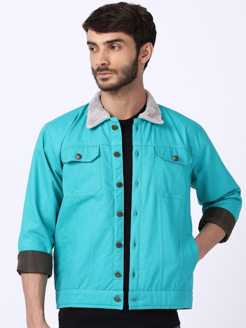 

VOXATI Men Turquoise Blue Denim Jacket