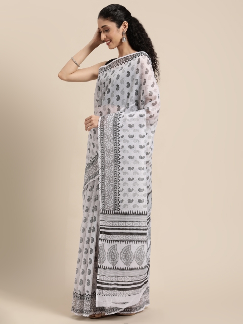 

KALINI White & Black Paisley Mangalagiri Saree