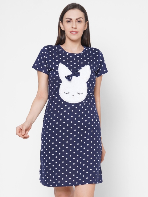 

Sweet Dreams Navy Blue Printed Nightdress