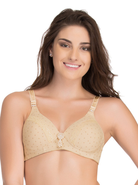 

Clovia Beige Printed Lace Medium-Coverage Bra BR0575P24