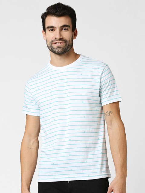 

Bewakoof Men White & Blue Striped T-shirt