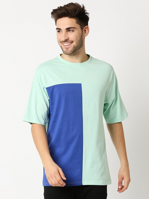 

Bewakoof Men Green & Blue Colourblocked Oversized T-shirt