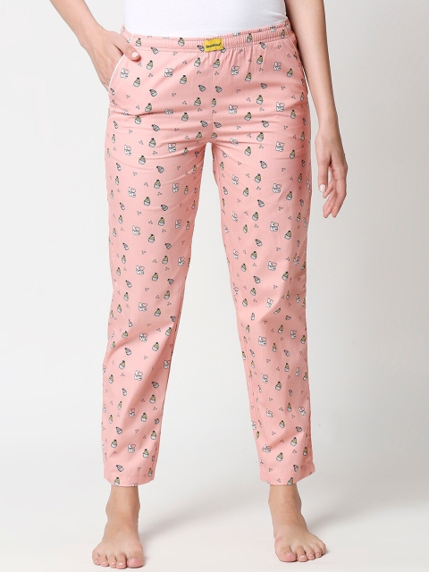

Bewakoof Women Pink Love Cupcake All Over Printed Lounge Pants