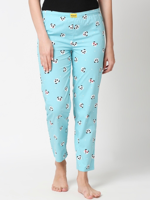 

Bewakoof Women Turquoise Blue Panda Moods All Over Printed Lounge Pants