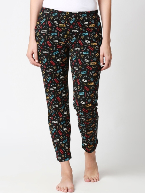 

Bewakoof Women Black & Red Digital Party AOP Printed Lounge Pants