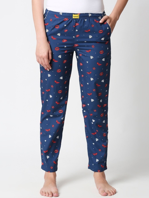 

Bewakoof Women Navy Blue Lipstick & Heels All Over Printed Lounge Pants