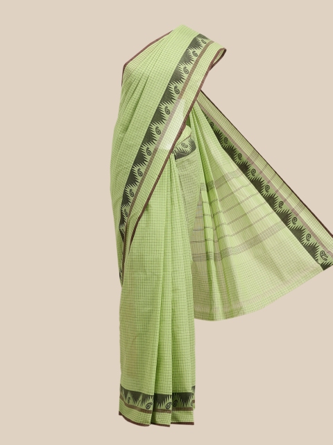 

The Chennai Silks Green & Brown Checked Pure Cotton Chettinad Saree