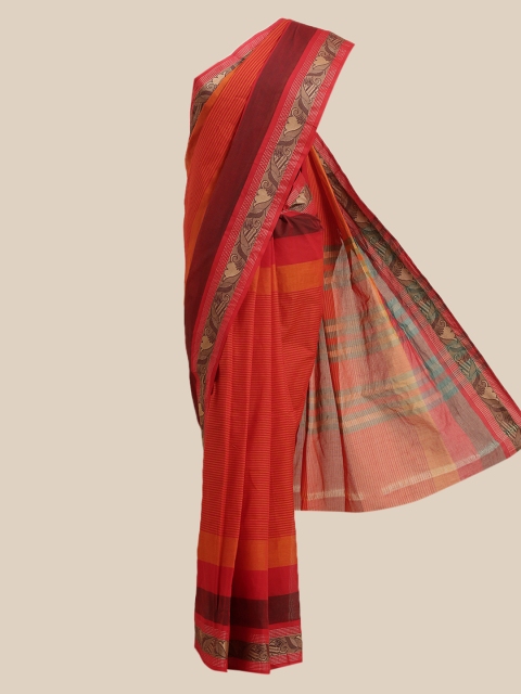 

The Chennai Silks Red & Maroon Striped Pure Cotton Saree