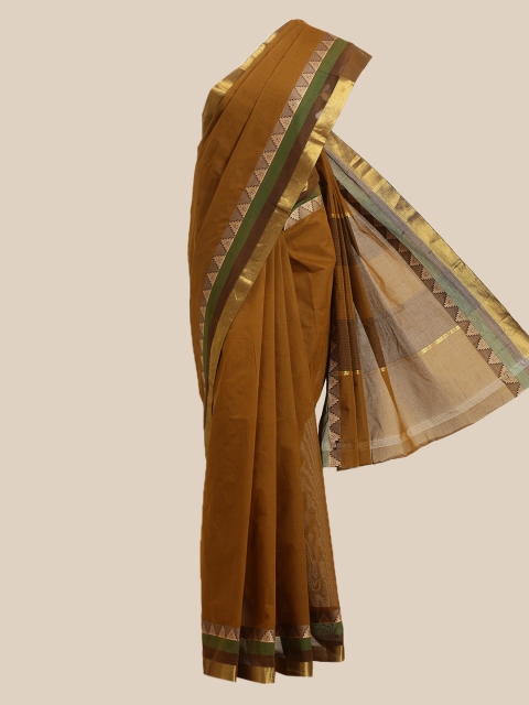 

The Chennai Silks Mustard & Green Zari Pure Cotton Saree