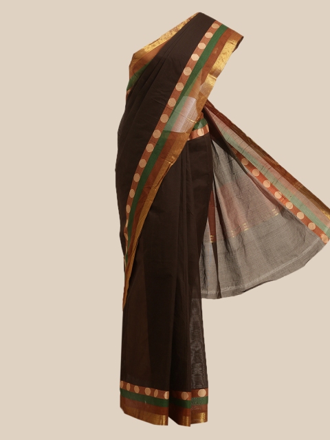 

The Chennai Silks Brown & Green Zari Pure Cotton Saree