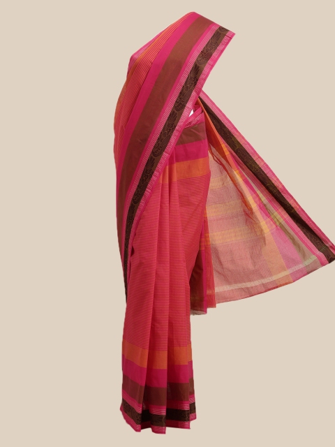 

The Chennai Silks Pink & Orange Striped Pure Cotton Saree