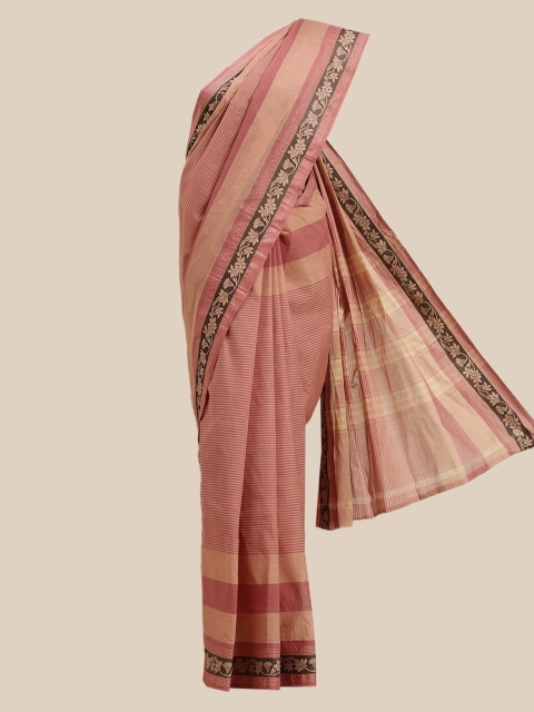 

The Chennai Silks Pink & Beige Striped Pure Cotton Saree