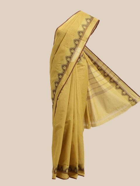 

The Chennai Silks Mustard & Brown Checked Pure Cotton Chettinad Saree