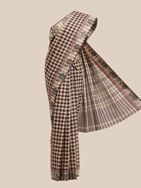 

The Chennai Silks Purple & Cream-Coloured Checked Pure Cotton Chettinad Saree