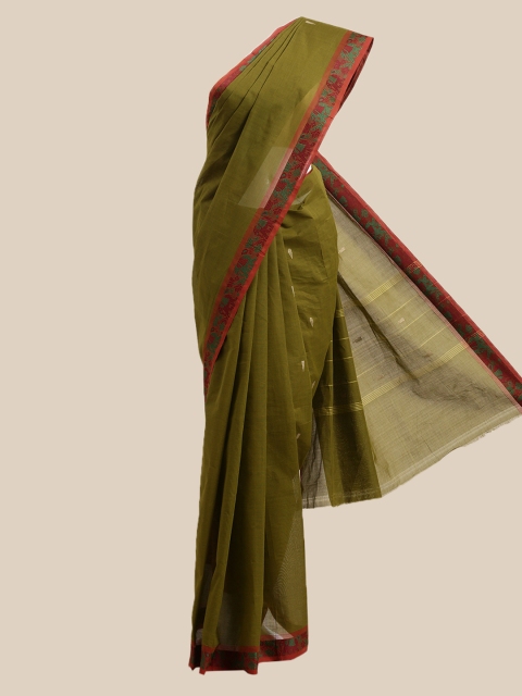 

The Chennai Silks Green & Red Ethnic Motifs Pure Cotton Chettinad Saree