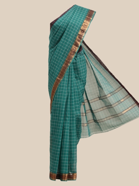 

The Chennai Silks Green & White Checked Zari Pure Cotton Venkatgiri Saree