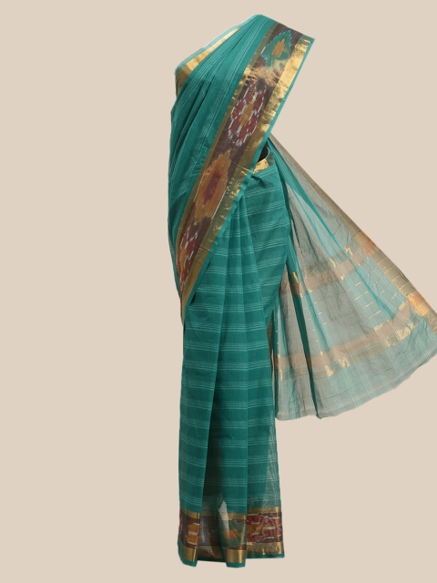 

The Chennai Silks Sea Green Striped Zari Pure Cotton Venkatgiri Saree