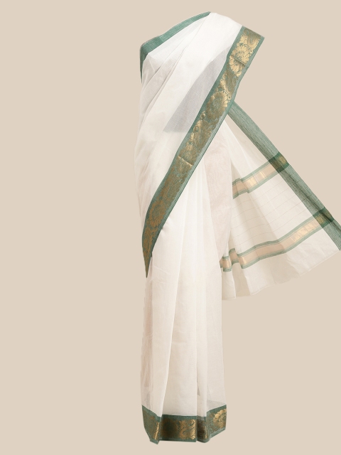 

The Chennai Silks Off White & Green Zari Pure Cotton Venkatgiri Saree