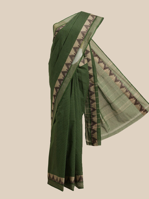 

The Chennai Silks Green & Beige Checked Pure Cotton Chettinad Saree