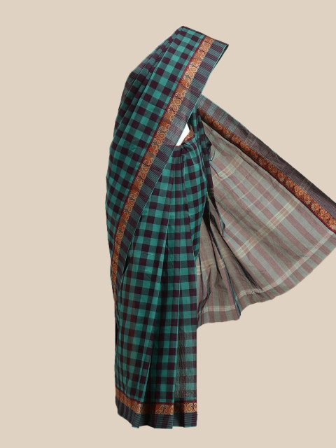 

The Chennai Silks Turquoise Blue & Purple Checked Pure Cotton Chettinad Saree