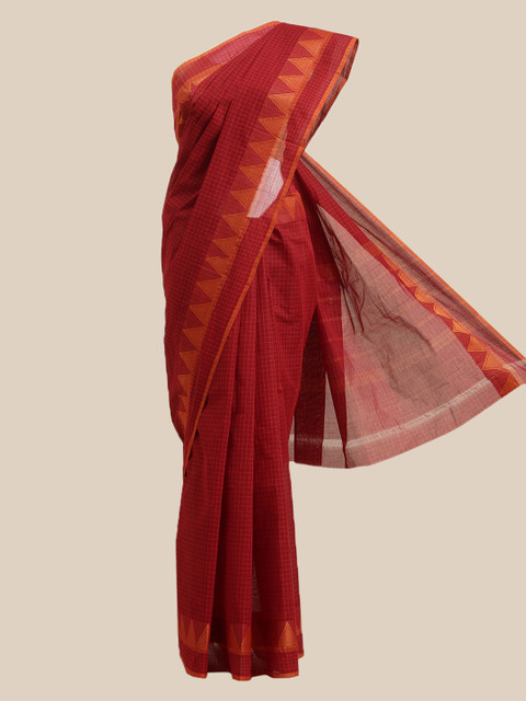 

The Chennai Silks Maroon & Orange Checked Pure Cotton Chettinad Saree