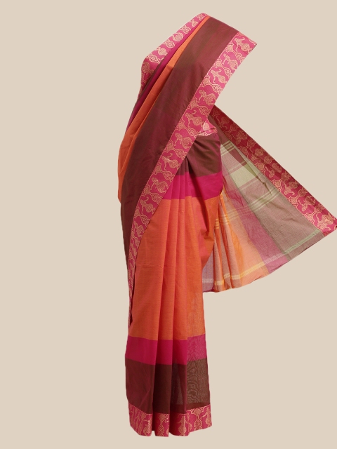 

The Chennai Silks Orange & Brown Colourblocked Pure Cotton Saree