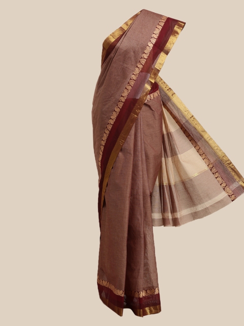 

The Chennai Silks Brown & Gold-Toned Zari Pure Cotton Saree