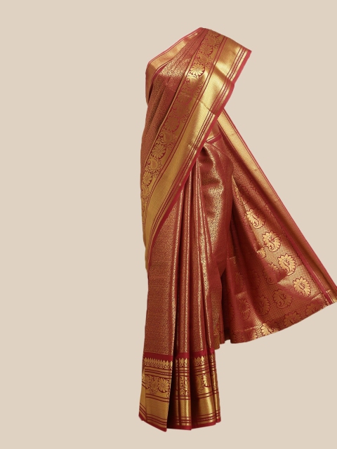 

The Chennai Silks Maroon & Gold-Toned Floral Zari Art Silk Saree