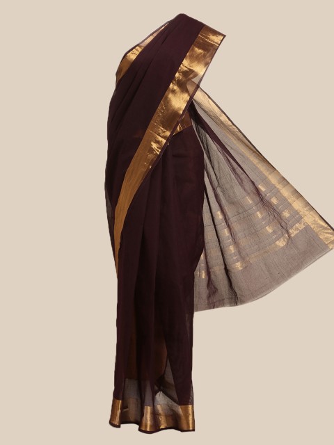 

The Chennai Silks Coffee Brown & Gold-Toned Zari Pure Cotton Venkatgiri Saree
