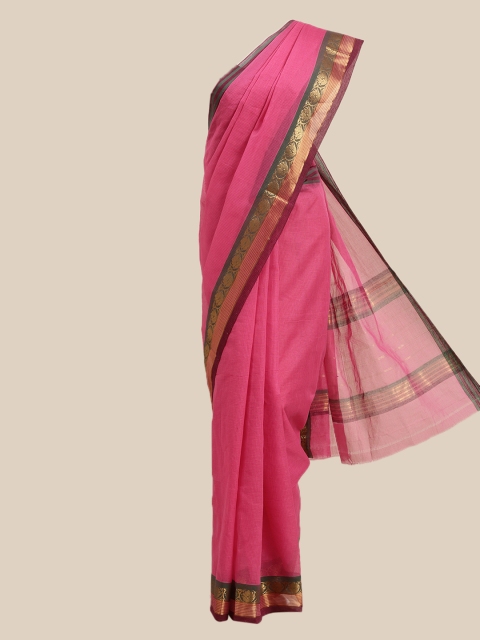 

The Chennai Silks Pink & Green Checked Zari Pure Cotton Venkatgiri Saree