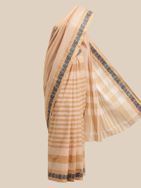

The Chennai Silks Brown & Cream-Coloured Striped Pure Cotton Saree