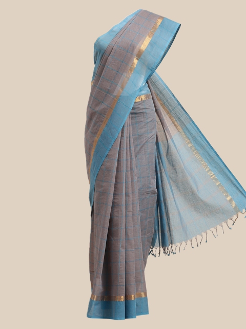 

The Chennai Silks Grey & Blue Checked Pure Cotton Saree