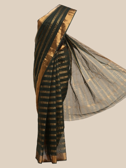 

The Chennai Silks Green & Gold-Toned Striped Zari Pure Cotton Venkatgiri Saree