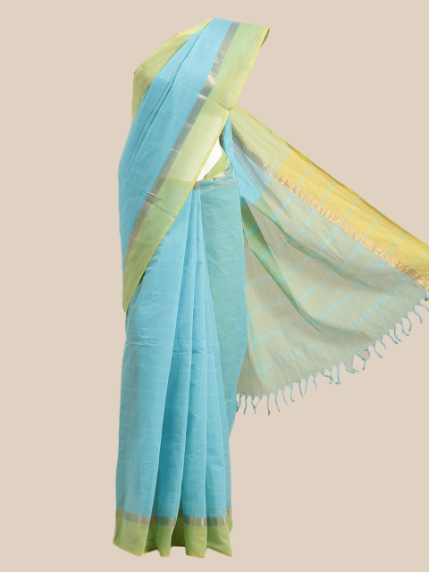 

The Chennai Silks Blue & Green Checked Pure Cotton Saree