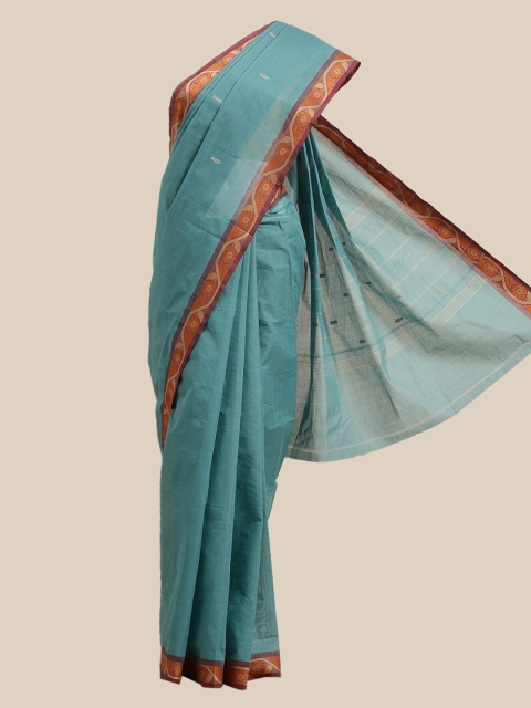 

The Chennai Silks Blue & Maroon Ethnic Motifs Pure Cotton Chettinad Saree