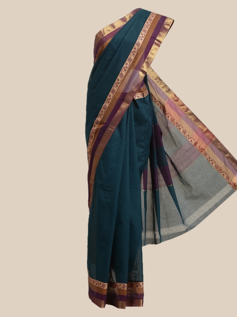 

The Chennai Silks Teal Green & Purple Zari Pure Cotton Saree