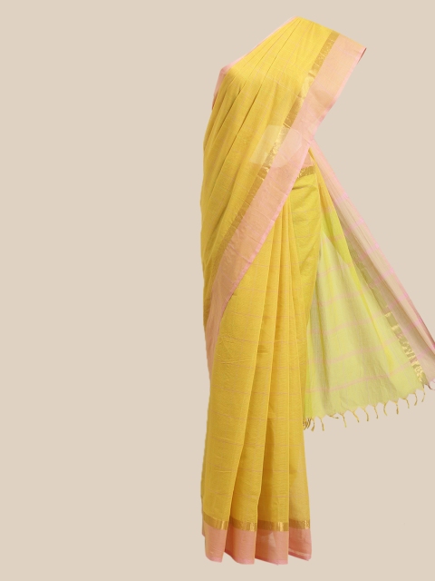 

The Chennai Silks Yellow & Pink Checked Pure Cotton Saree