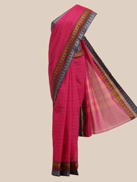 

The Chennai Silks Pink & Maroon Checked Pure Cotton Saree
