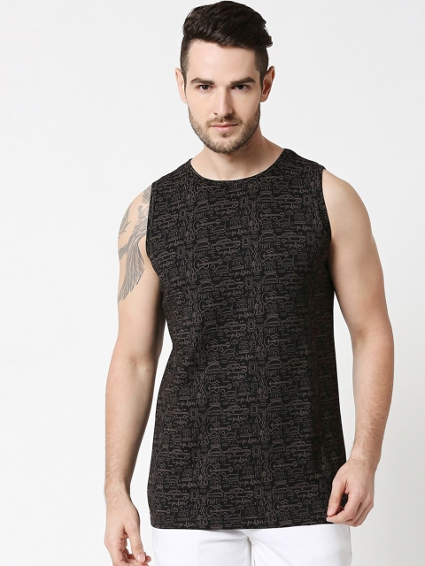 

Bewakoof Men Black & Grey Printed Cotton Innerwear Vest