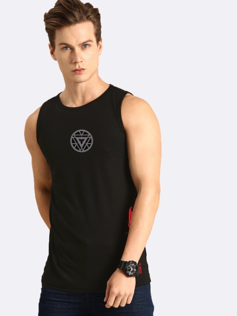 

Bewakoof Men Black & Grey Printed Cotton Innerwear Vest