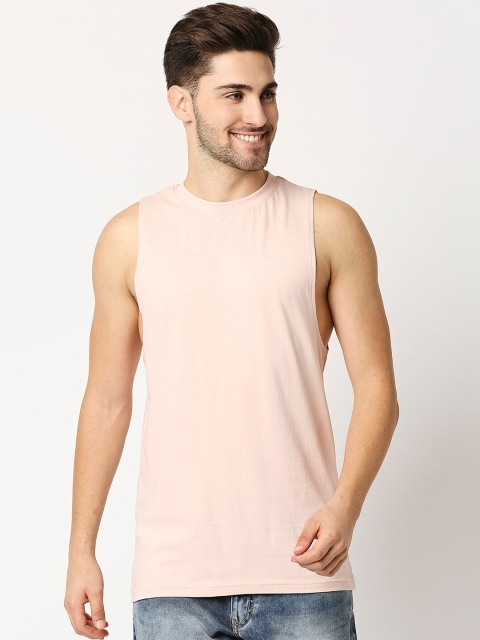 

Bewakoof Men Pink Solid Cotton Gym Vest