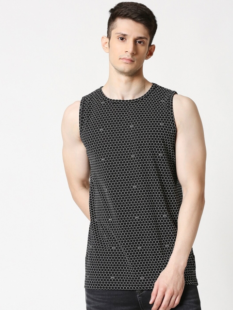 

Bewakoof Men Black & White Honeycomb Printed Cotton Gym Vest