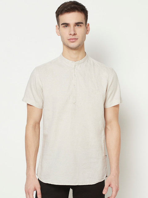 

METTLE Men Cream-Coloured Opaque Cotton Casual Shirt