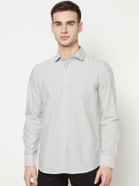 

METTLE Men Grey Pinstripes Opaque Striped Cotton Casual Shirt