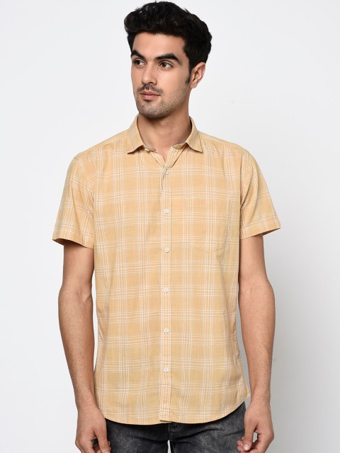

METTLE Men Brown & White Tartan Checks Opaque Cotton Casual Shirt